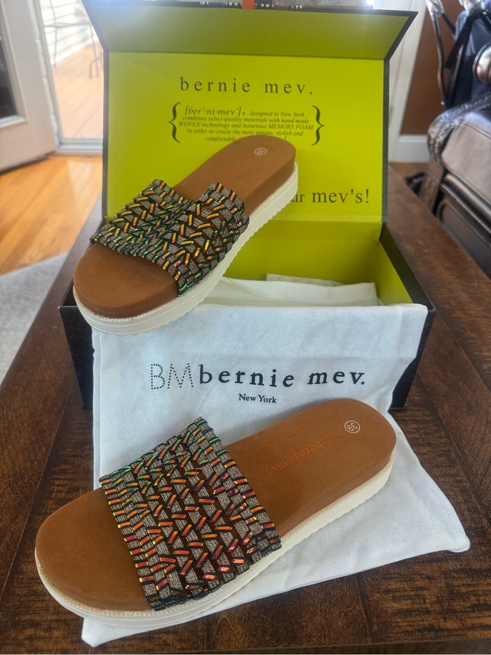 bernie mev. Women's Multicolor Beaded Slide Sandal - Brown Footbed